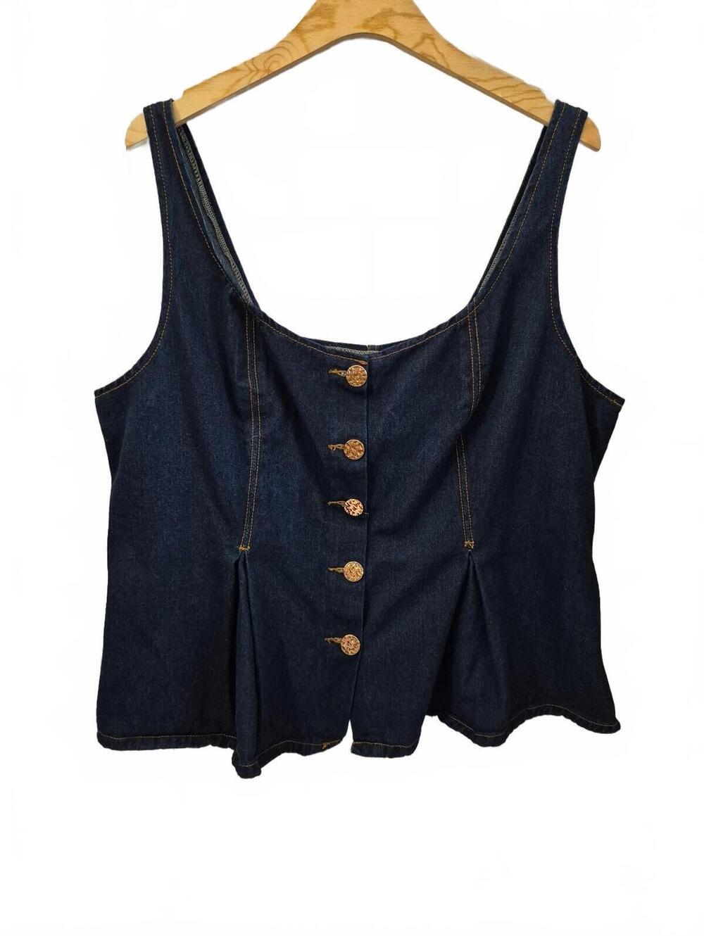 Shein Women’s Dark Wash Denim Peplum Button Front Tank Top 2xl
